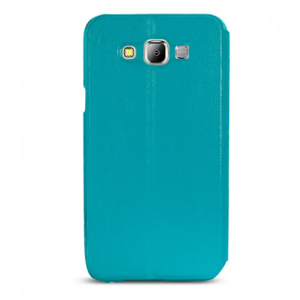 Samsung Galaxy E5 (E500) Yan Kapaklı Kenar Göstergeli Kılıf Mavi - 2