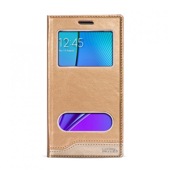 FitCase Dolce Samsung Note 5 (N920) Gizli Mıknatıslı Pencereli Kılıf Gold