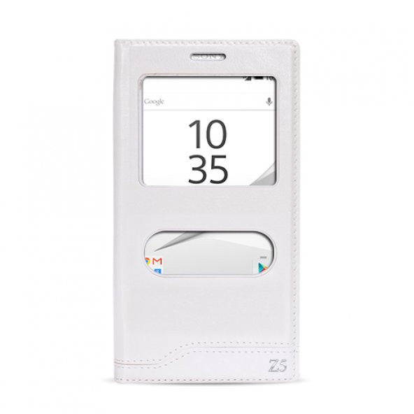 FitCase Dolce Sony Xperia Z5 Gizli Mıknatıslı Pencereli Kılıf Beyaz