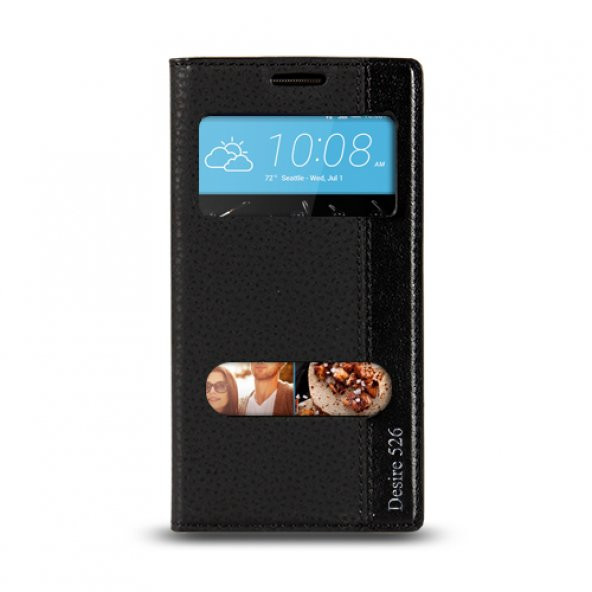 HTC Desire 526 Gizli Mıknatıslı Pencereli Magnum Kılıf Siyah