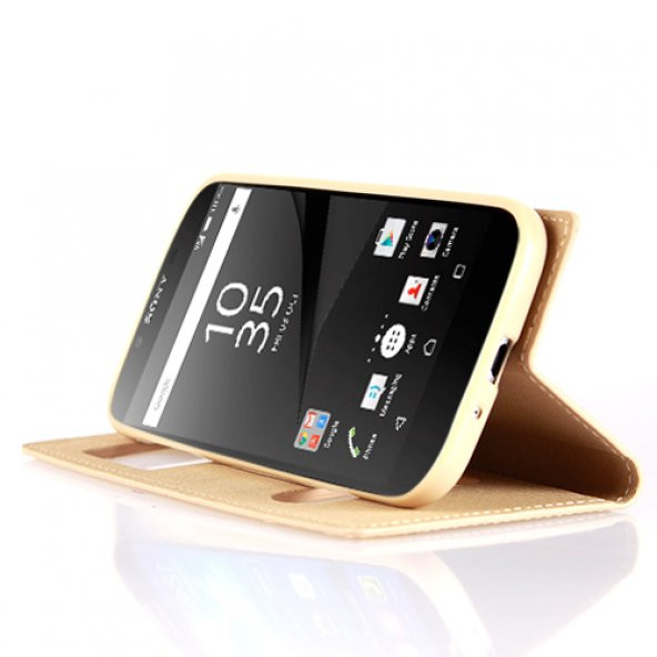 Sony Xperia Z5 Compact Gizli Mıknatıslı Pencereli Magnum Kılıf Gold - 2