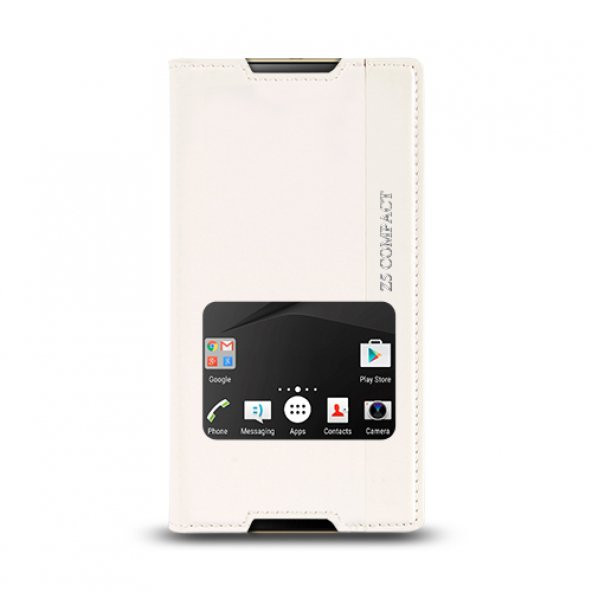 Sony Xperia Z5 Compact Gizli Mıknatıslı Pencereli Magnum Kılıf Beyaz