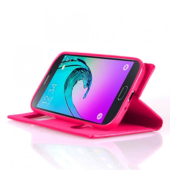 Samsung Galaxy A3 2016 (A310) Gizli Mıknatıslı Pencereli Magnum Kılıf Pembe - 2