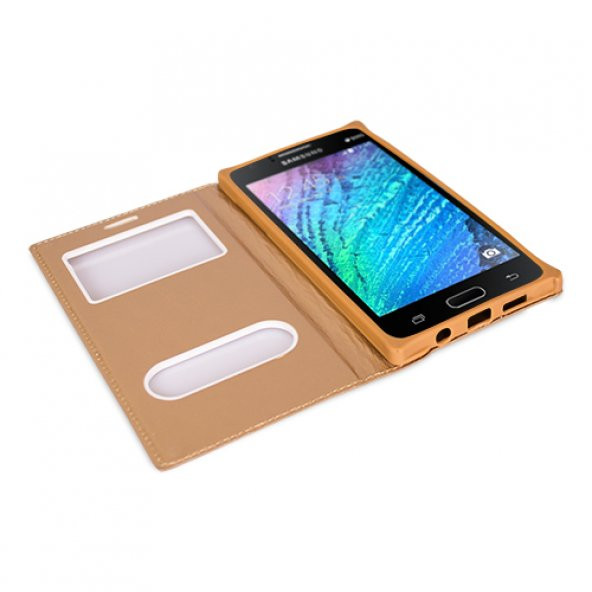 FitCase Dolce Galaxy J1 (J100) Gizli Mıknatıslı Pencereli Kılıf Beyaz - 2