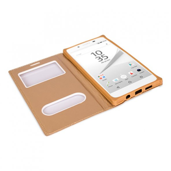 FitCase Dolce Sony Xperia Z5 Gizli Mıknatıslı Pencereli Kılıf Gold - 2
