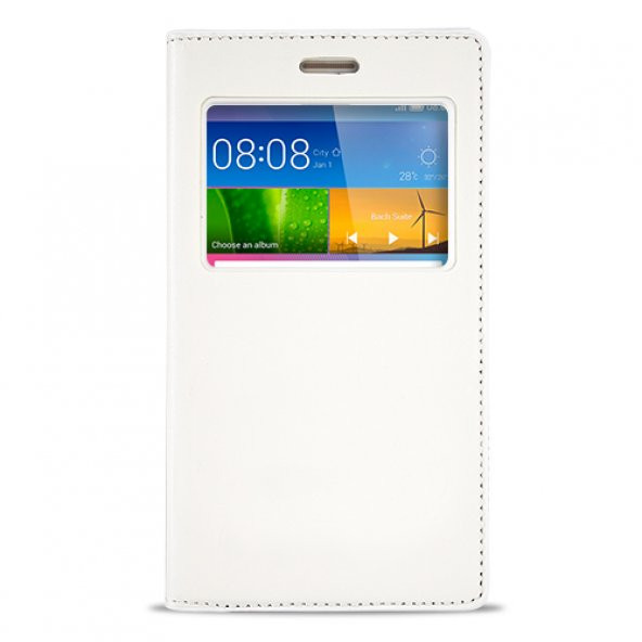 FitCase Dolce Huawei GR5 Gizli Mıknatıslı Pencereli Kılıf Beyaz