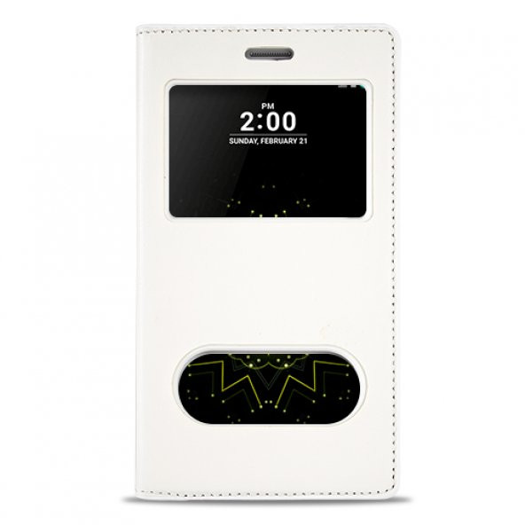 FitCase Dolce LG G5 H850 Gizli Mıknatıslı Pencereli Kılıf Beyaz