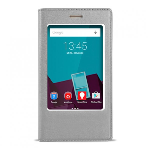 FitCase Dolce Vodafone Smart 7 Style Gizli Mıknatıslı Pencereli Kılıf Gri