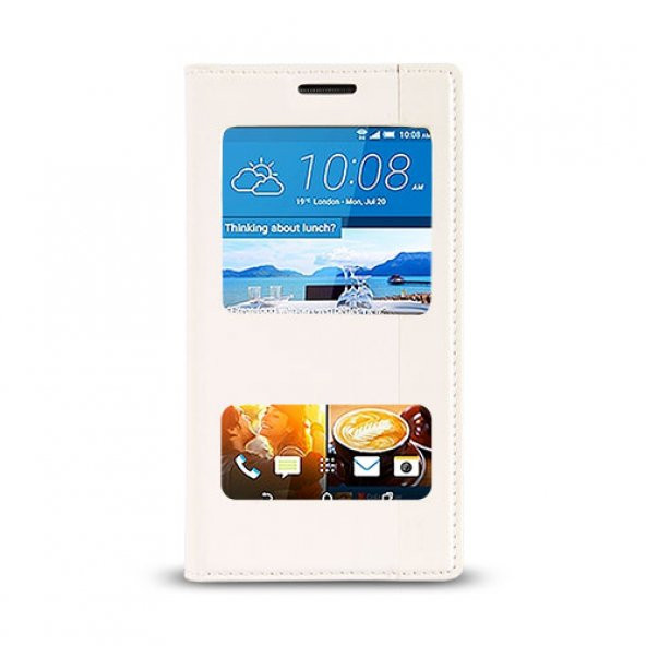 HTC Desire 728 Gizli Mıknatıslı Pencereli Magnum Kılıf Beyaz