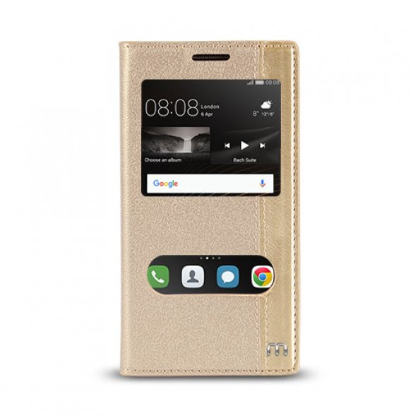 Huawei P9 Lite Gizli Mıknatıslı Pencereli Magnum Kılıf Gold