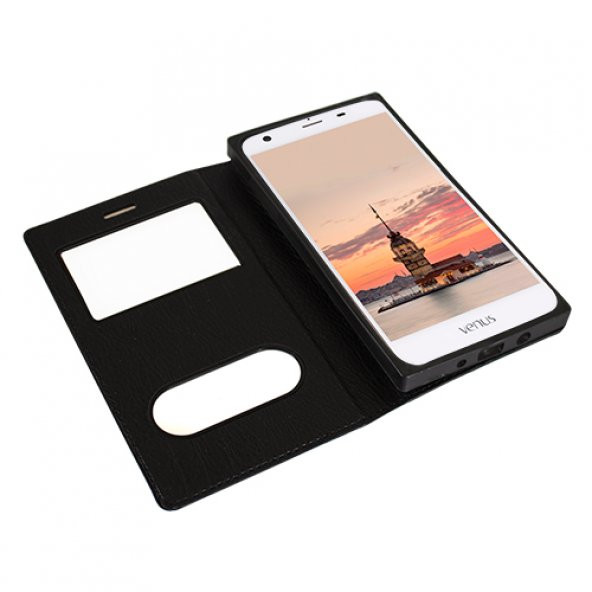FitCase Dolce Venus V3 5010 Gizli Mıknatıslı Pencereli Kılıf Siyah - 2
