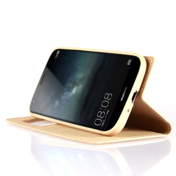 Huawei Mate S Gizli Mıknatıslı Pencereli Magnum Kılıf Gold - 2