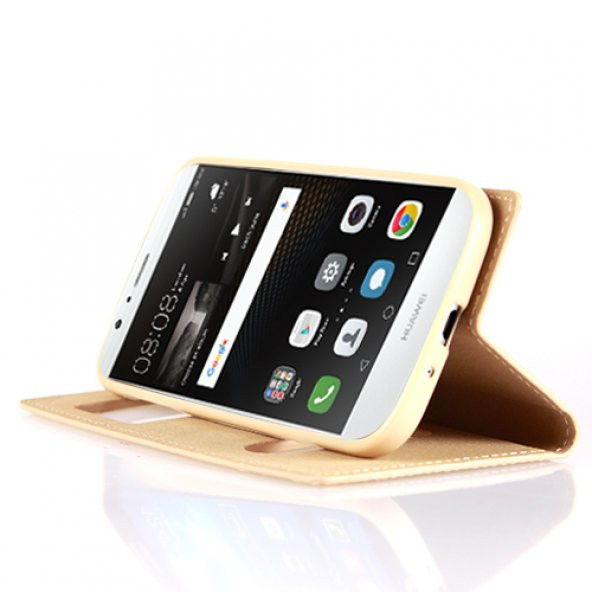 Huawei P9 Lite Gizli Mıknatıslı Pencereli Magnum Kılıf Gold - 3