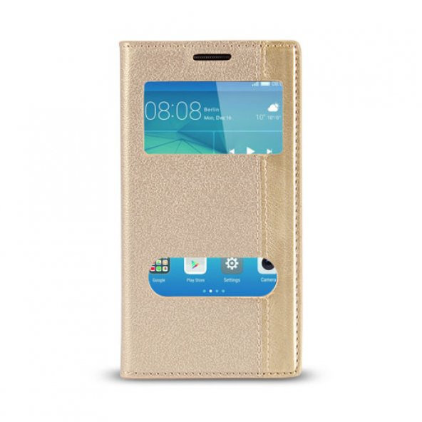 Huawei GT3 Gizli Mıknatıslı Pencereli Magnum Kılıf Gold