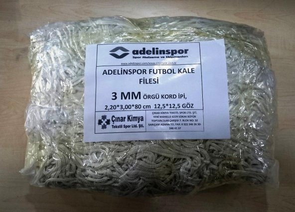Adelinspor Futbol Kale Filesi 3 mm Kord İpi 3,20*2,20*0,8 m