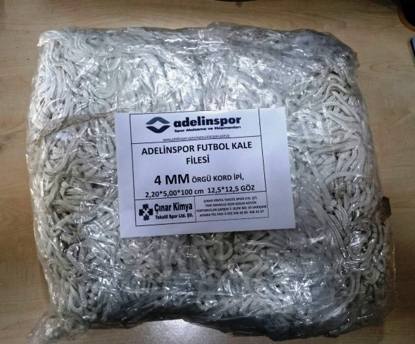 Adelinspor Futbol Kale Filesi 4 mm Kord İpi 5,00*2,20*0,8 m