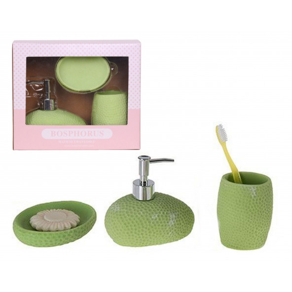 DT0082-1 YEŞİL PETEK 3 LÜ BANYO SETİ 20x20x13cm - Resim 2