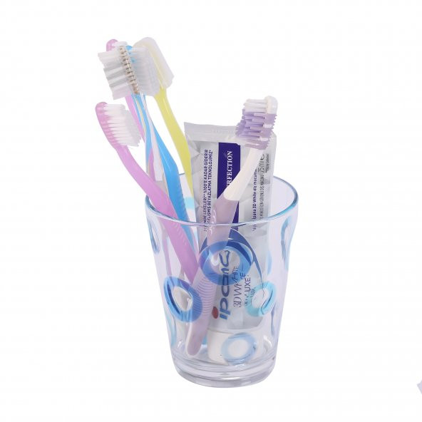 71087TX-0002. DİŞ FIRÇALIK''MACUN KABI MAVİ HALKALI AKRİLİK 8X8X10CM 370ML - 5