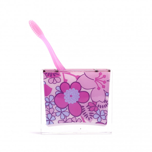 71452AP DİŞ FIRÇALIK PEMBE ÇİÇEKLİ AKRİLİK 10X10X3CM ürün görseli