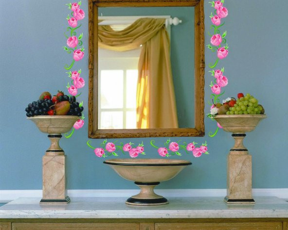 XFG015 DUVAR SÜSÜ PEMBE GÜLLÜ ŞEFFAF FİLMLİ PVC 70X50X0''5CM - 2