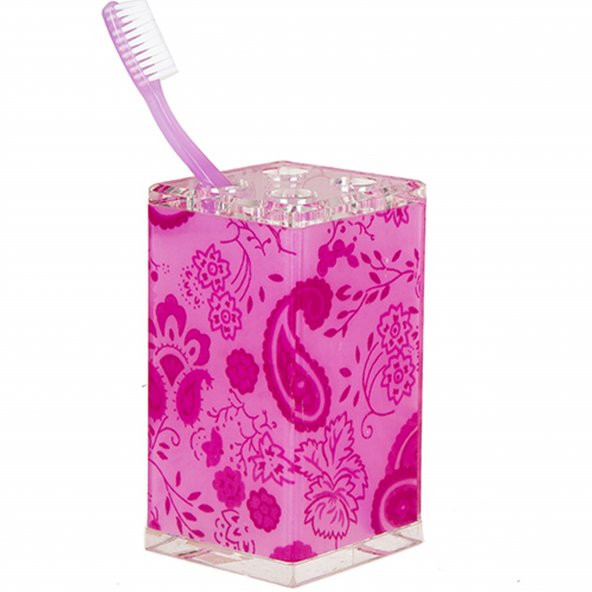 70317D2 DİŞ FIRÇALIK PEMBE ÇİÇEKLİ AKRİLİK 6X6X12CM ürün görseli