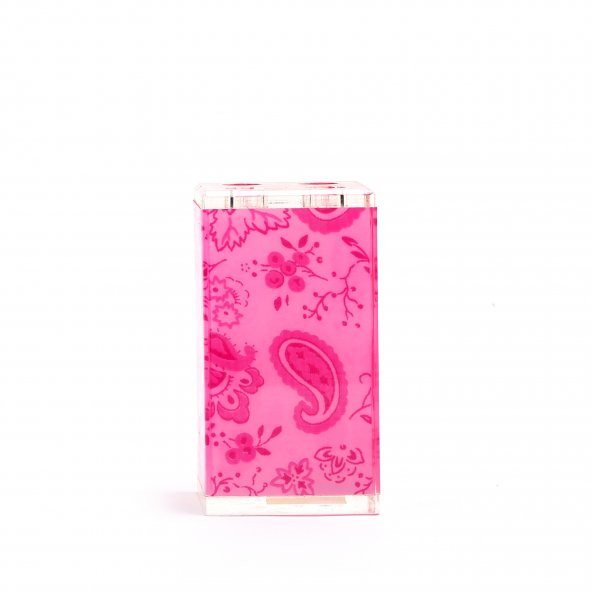 70317D2 DİŞ FIRÇALIK PEMBE ÇİÇEKLİ AKRİLİK 6X6X12CM - Resim 2