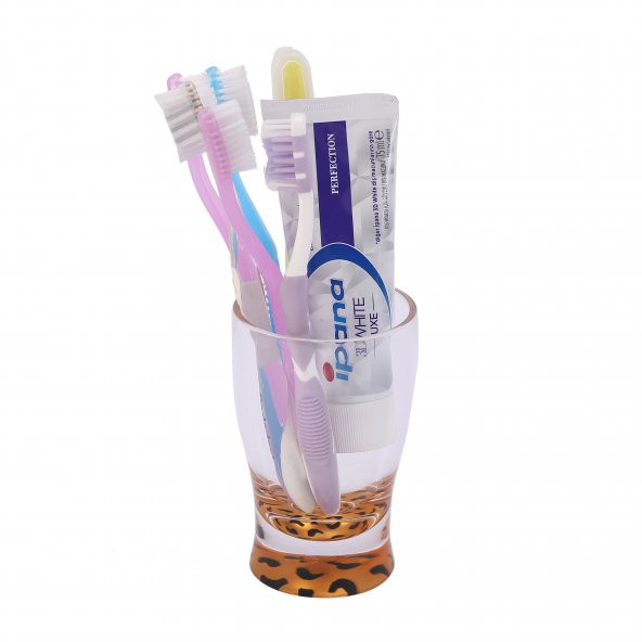 7593LDS-0002 DİŞ FIRÇALIK MACUN KABI LEOPAR AKRİLİK 6X6X11CM 270ML - 5