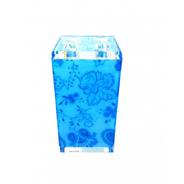 70317D1 DİŞ FIRÇALIK MAVİ ÇİÇEKLİ AKRİLİK 6X6X12CM - Resim 3
