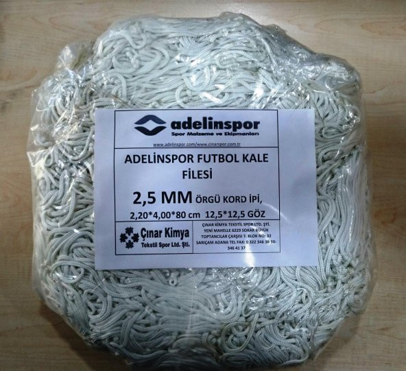Adelinspor Futbol Kale Filesi 2,5 mm Kord İp 4,0*2,20*0,8 m
