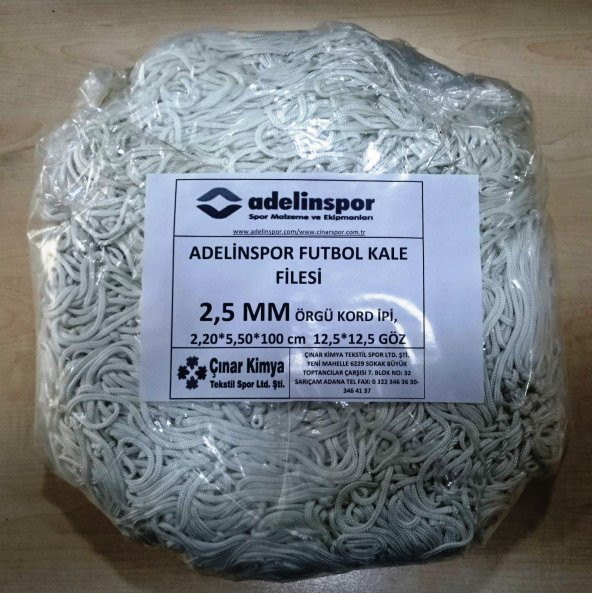 Adelinspor Futbol Kale Filesi 2,5 mm Kord İp 5,5*2,20*0,8 m
