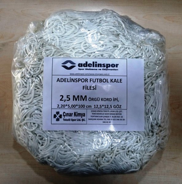 Adelinspor Futbol Kale Filesi 2,5 mm Kord İp 5,0*2,20*0,8 m