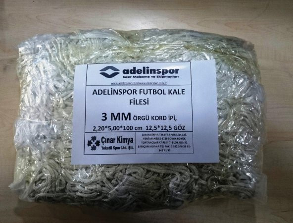 Adelinspor Futbol Kale Filesi 3 mm Kord İpi 5,0*2,20*0,8 m
