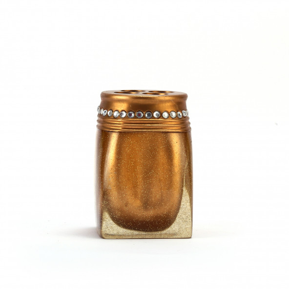 YJS090-B1 DİŞ FIRÇALIK TAŞLI ALTIN POLİRESİN 7X7X10CM - Resim 4