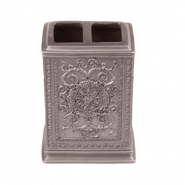 JM-BS1216B DİŞ FIRÇALIK DEKORATİF İŞLEMELİ GÜMÜŞ POLİRESİN 8X6X11CM - Resim 3
