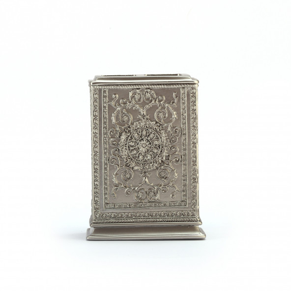 JM-BS1216B DİŞ FIRÇALIK DEKORATİF İŞLEMELİ GÜMÜŞ POLİRESİN 8X6X11CM - Resim 4