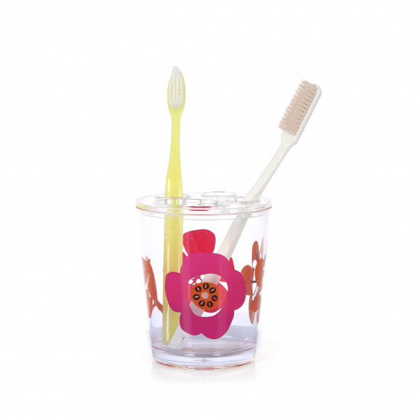 RF2743-7282 DİŞ FIRÇALIK KIRMIZI PAPATYA AKRİLİK 8X8X9CM - Resim 2