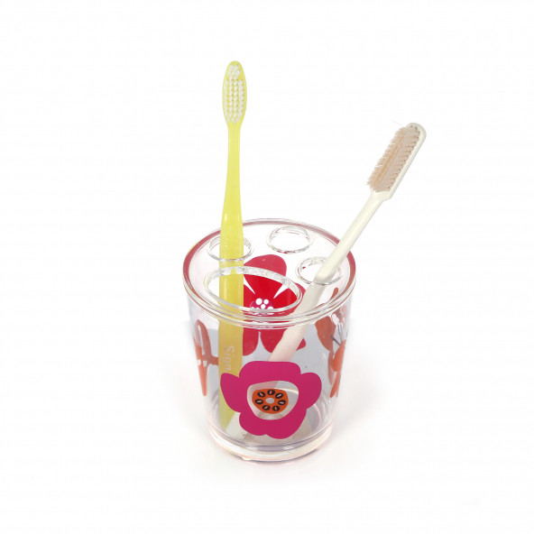 RF2743-7282 DİŞ FIRÇALIK KIRMIZI PAPATYA AKRİLİK 8X8X9CM - Resim 4