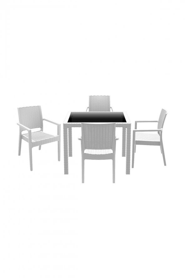Siesta Baliza Rattan 4 Sandalyeli Kare Camlı Bahçe Masa Takımı - 8