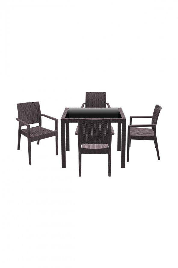 Siesta Baliza Rattan 4 Sandalyeli Kare Camlı Bahçe Masa Takımı - 11