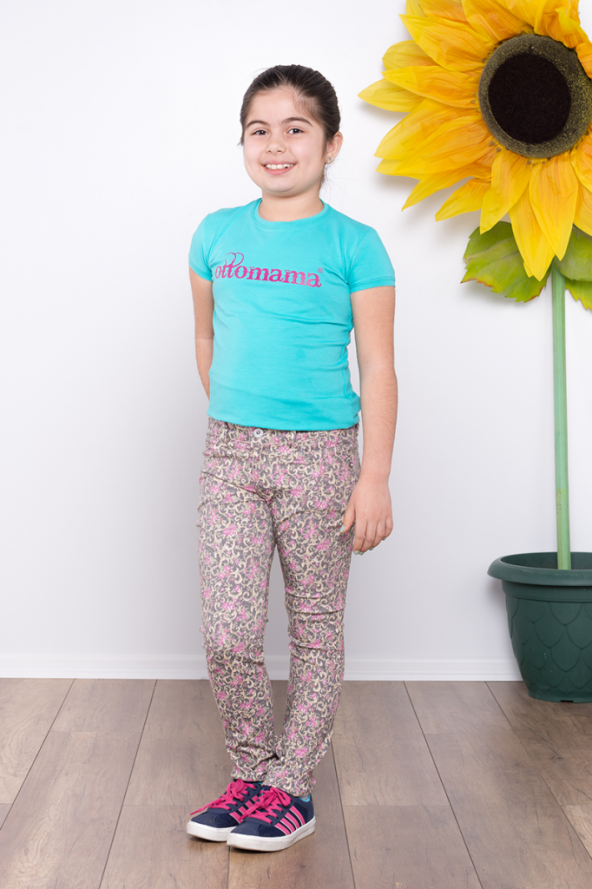 Ottomama Kız Çocuk Dijital Çiçek Baskılı Pantolon