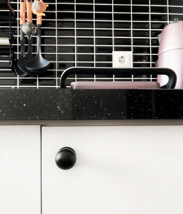 Porselen Düğme Tek Vidalı Mat Siyah Mobilya Dolap Kulp - 6