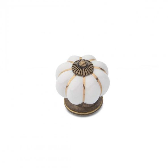 Tomurcuk Porselen Düğme Beyaz - Antik  Tek Vidalı Mobilya Kulp