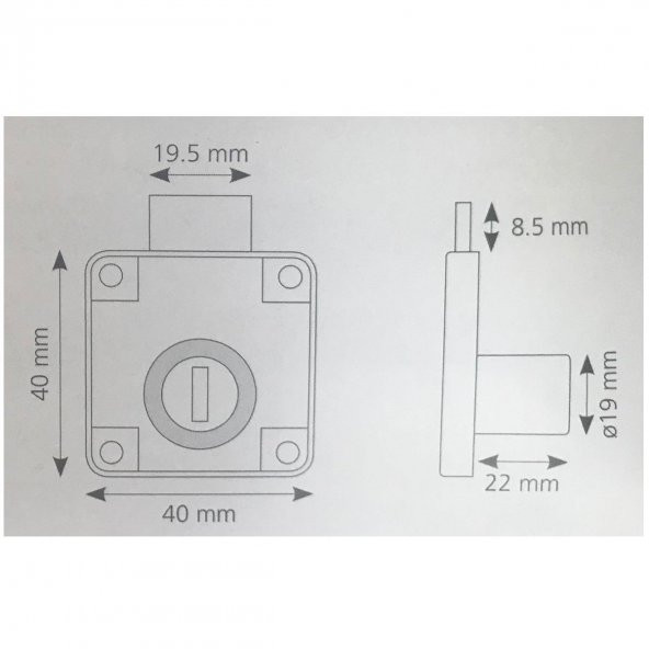 2 Adet Kare Çekmece Kilidi Zamak Nikel Kaplama - 2