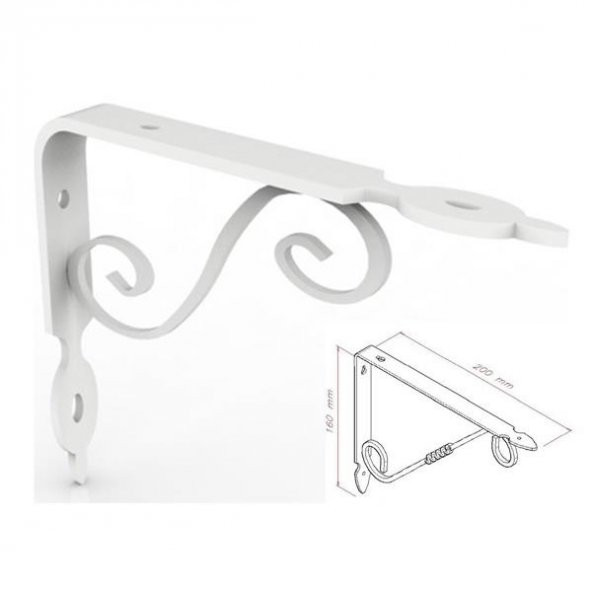 Ferforje 16 x 20 cm Dekoratif Raf Altı Raf Ayağı Konsol Beyaz - 3