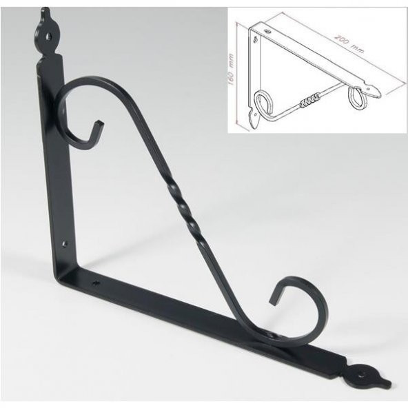 Ferforje 16 x 20 cm Dekoratif Raf Altı Raf Ayağı Konsol Siyah - 3