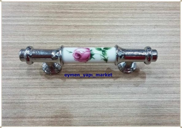 PORSELEN KULP DOLAP ÇEKMECE PEMBE GÜL KROM 64 MM SÜPER.. - 1