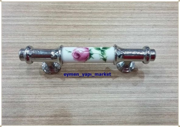 PORSELEN KULP DOLAP ÇEKMECE PEMBE GÜL KROM 64 MM SÜPER.. - 2