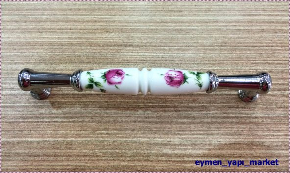 Porselen Dolap Çekmece Kulp Pembe Gül Krom 160 MM - 2