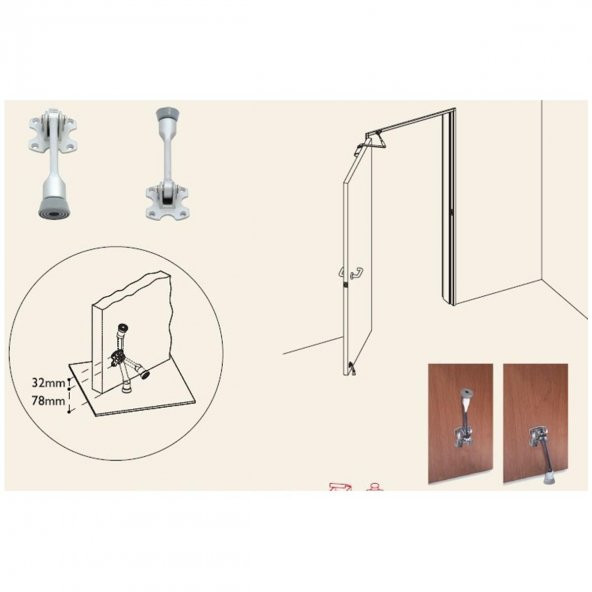 Tempo Kapı Stoperi Tamponu ve Yaylı Kapı Tutucu Patentli Krom - 4