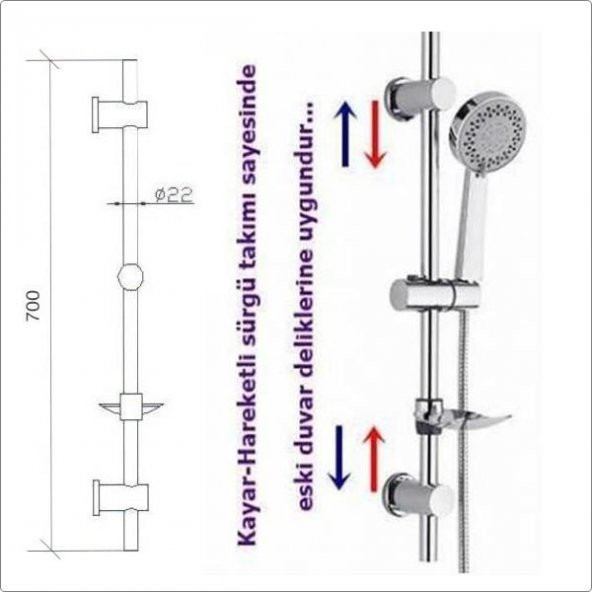 Tema Dinamik Tondo Sürgülü Banyo Duş Takımı Seti Kolay Montaj - 3